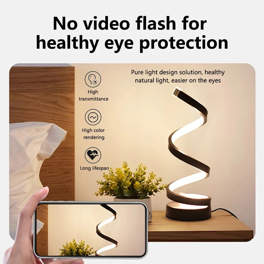 Spiral LED Table Lamp – 3-Color Dimmable Night Light
