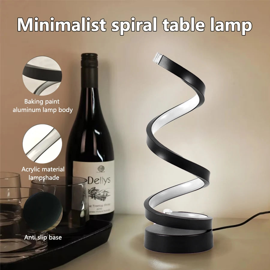Spiral LED Table Lamp – 3-Color Dimmable Night Light