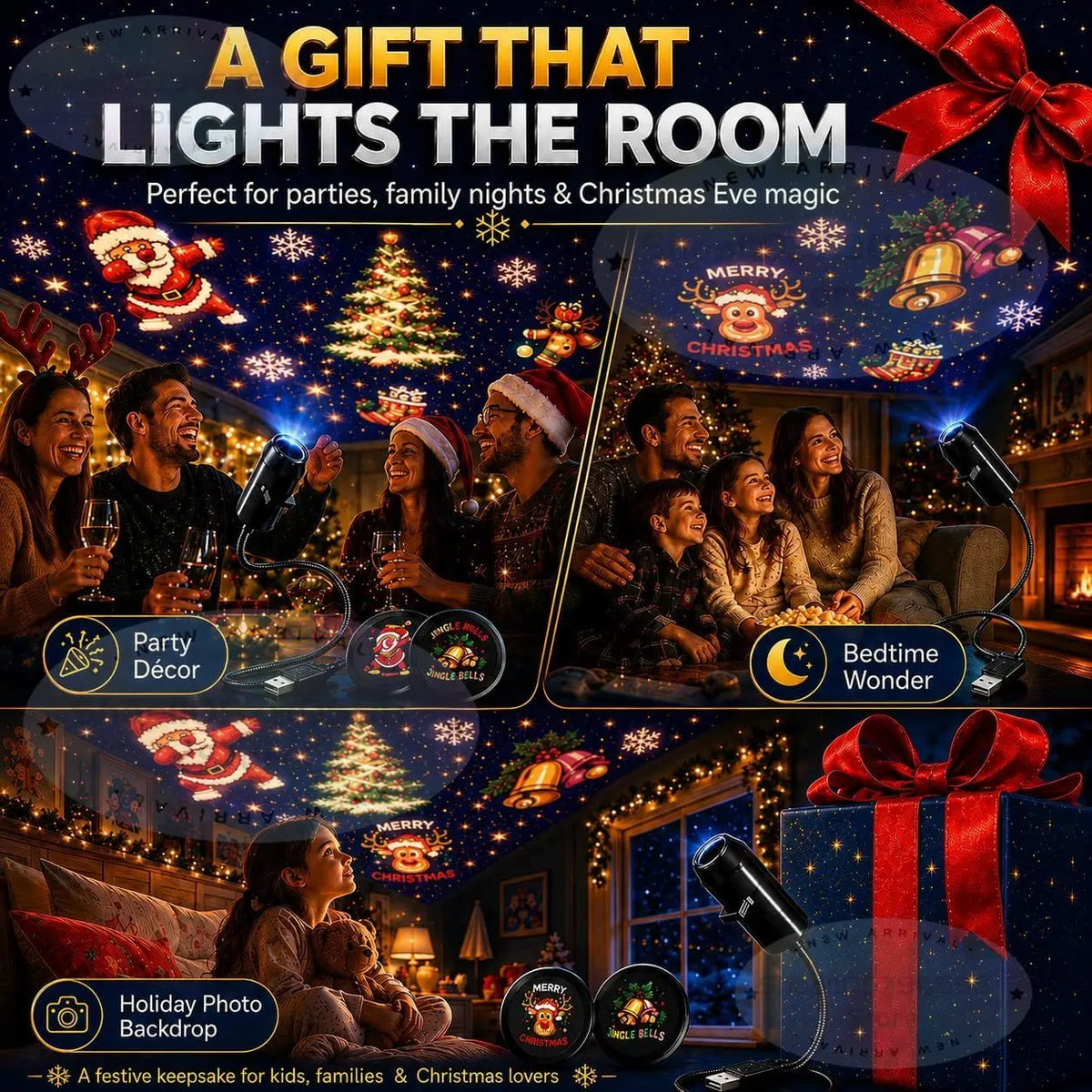 Velora Aura™ Christmas Projector Light – HD Holiday Night Light with 6+ Festive Patterns, USB Powered