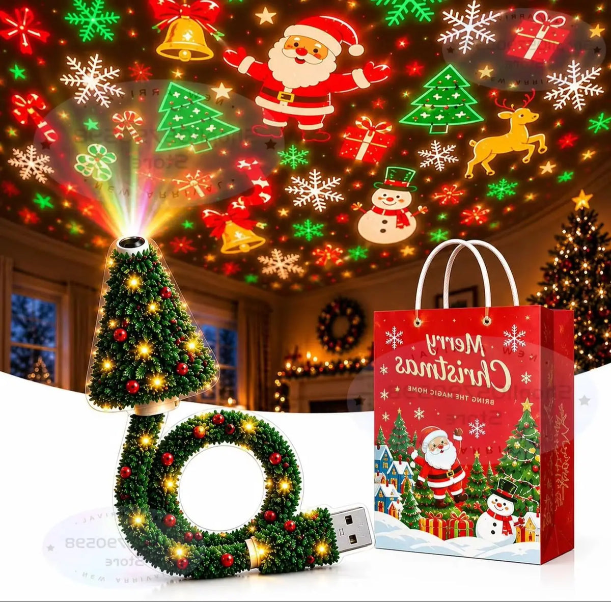 Velora Aura™ Christmas Projector Light – HD Holiday Night Light with 6+ Festive Patterns, USB Powered