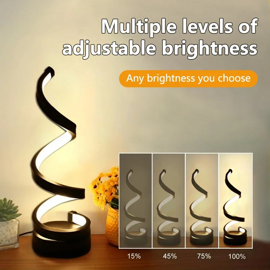 Spiral LED Table Lamp – 3-Color Dimmable Night Light