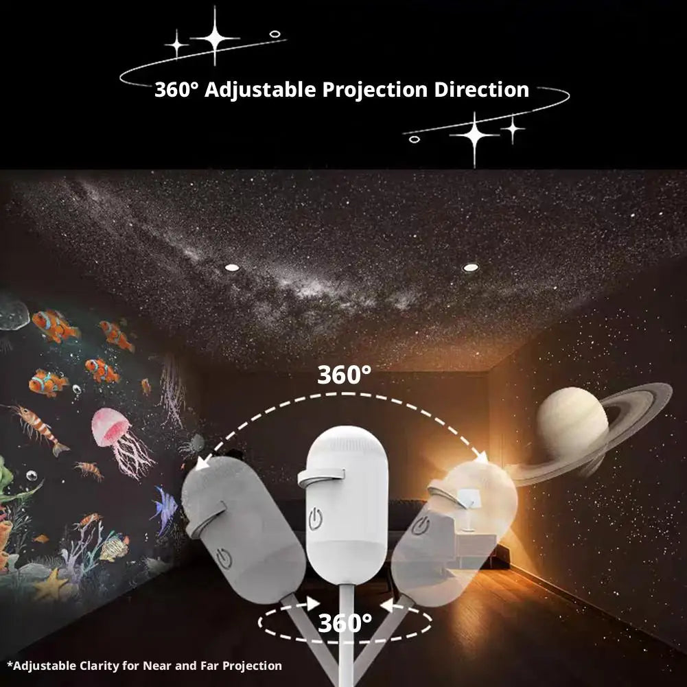 Galaxy Star Projector™ – USB 360° Rotating Night Light with Interchangeable Galaxy Slides
