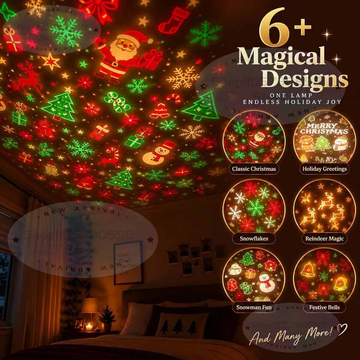 Velora Aura™ Christmas Projector Light – HD Holiday Night Light with 6+ Festive Patterns, USB Powered