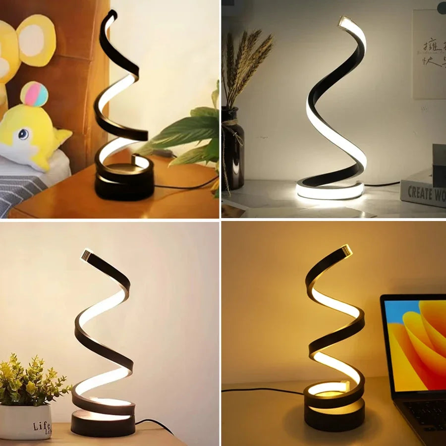 Spiral LED Table Lamp – 3-Color Dimmable Night Light