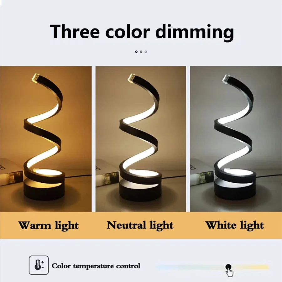 Spiral LED Table Lamp – 3-Color Dimmable Night Light